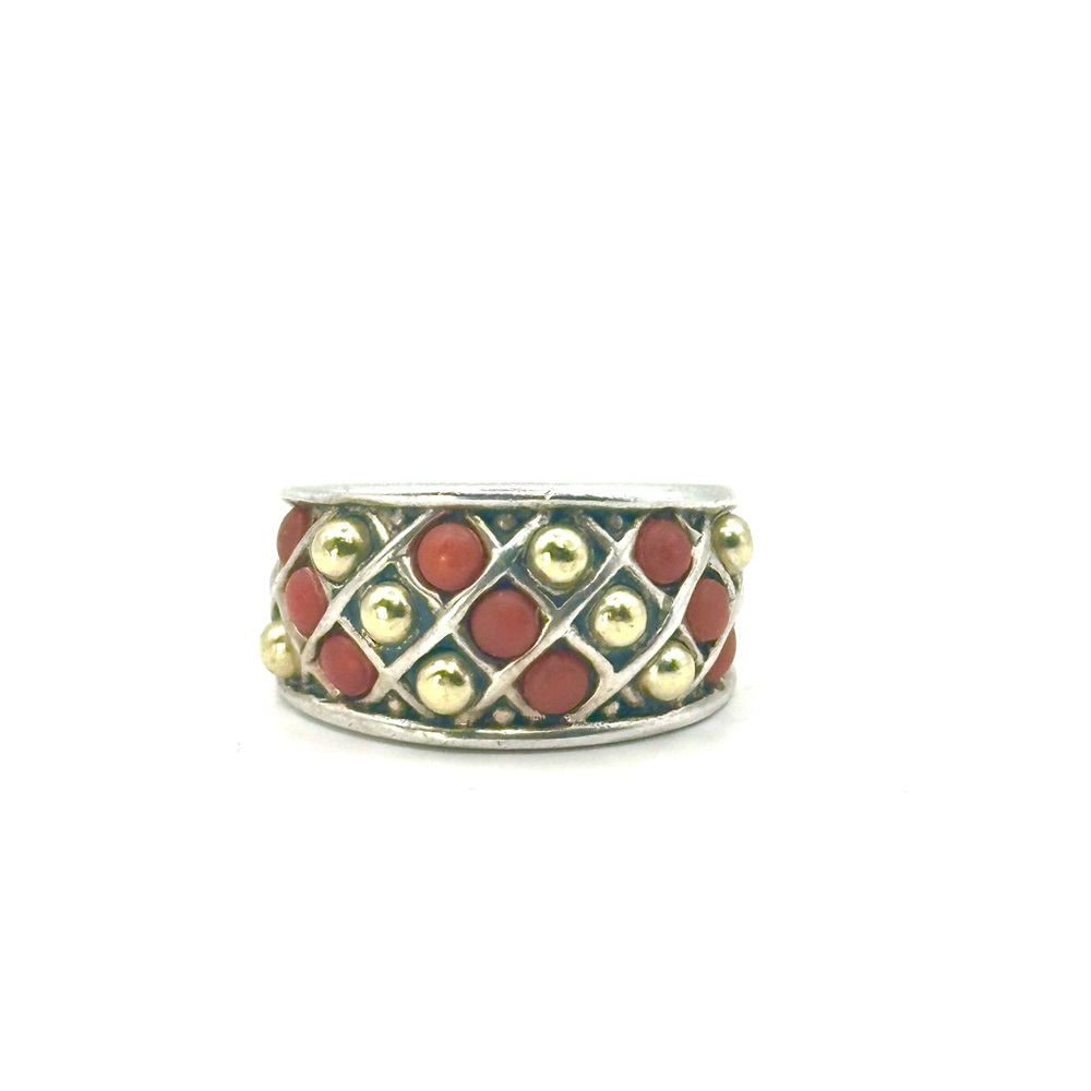 Lagos Caviar Coral Sterling Silver 18 Kt Gold Ring Size 7 RARE - Picture 2 of 9